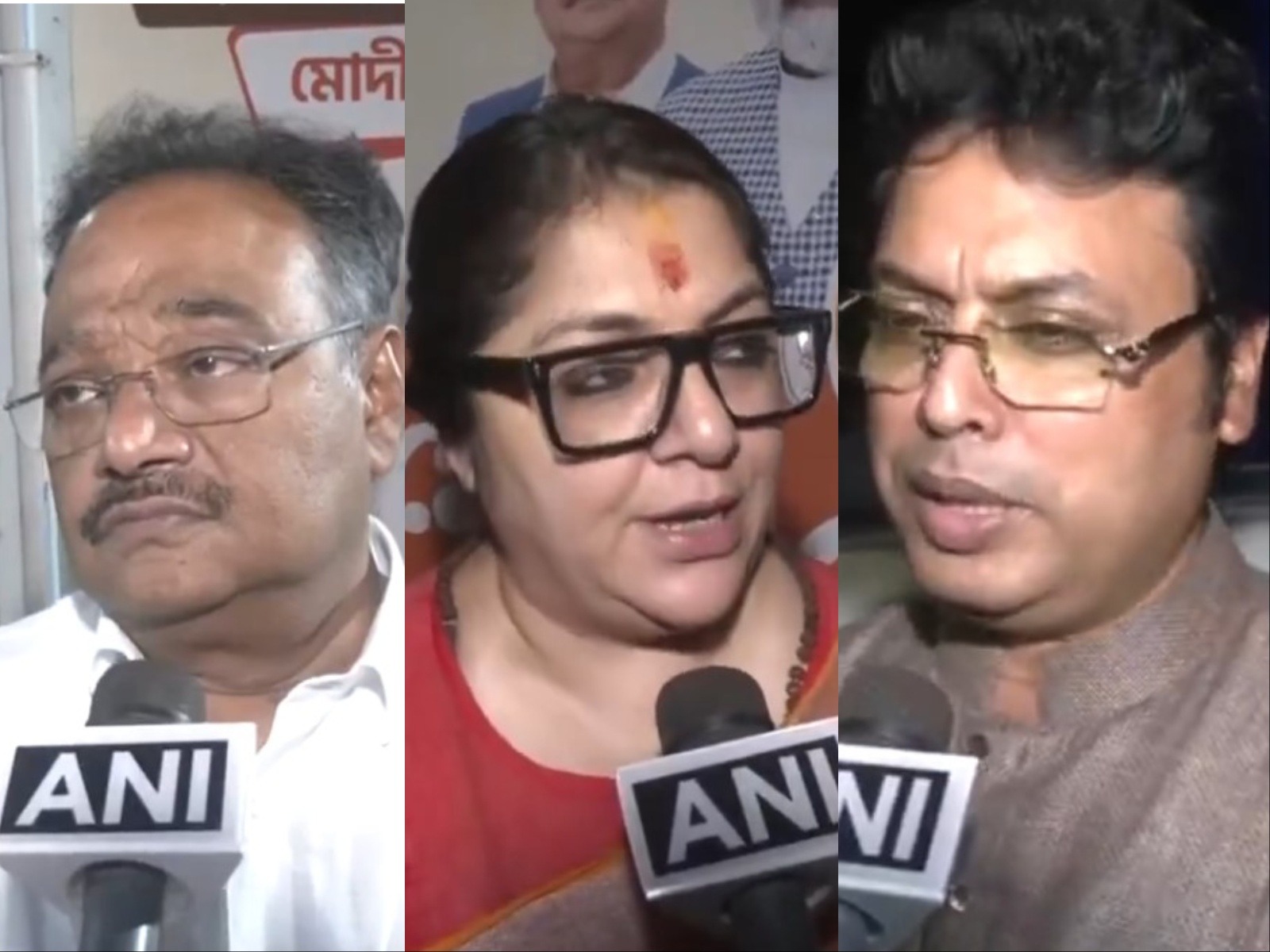 BJP leaders Samik Bhattacharya (left), Locket Chatterjee (centre), Biplab Kumar Deb (right) (Photo/ANI) BJP leaders Samik Bhattacharya (left), Locket Chatterjee (centre), Biplab Kumar Deb (right) (Photo/ANI)