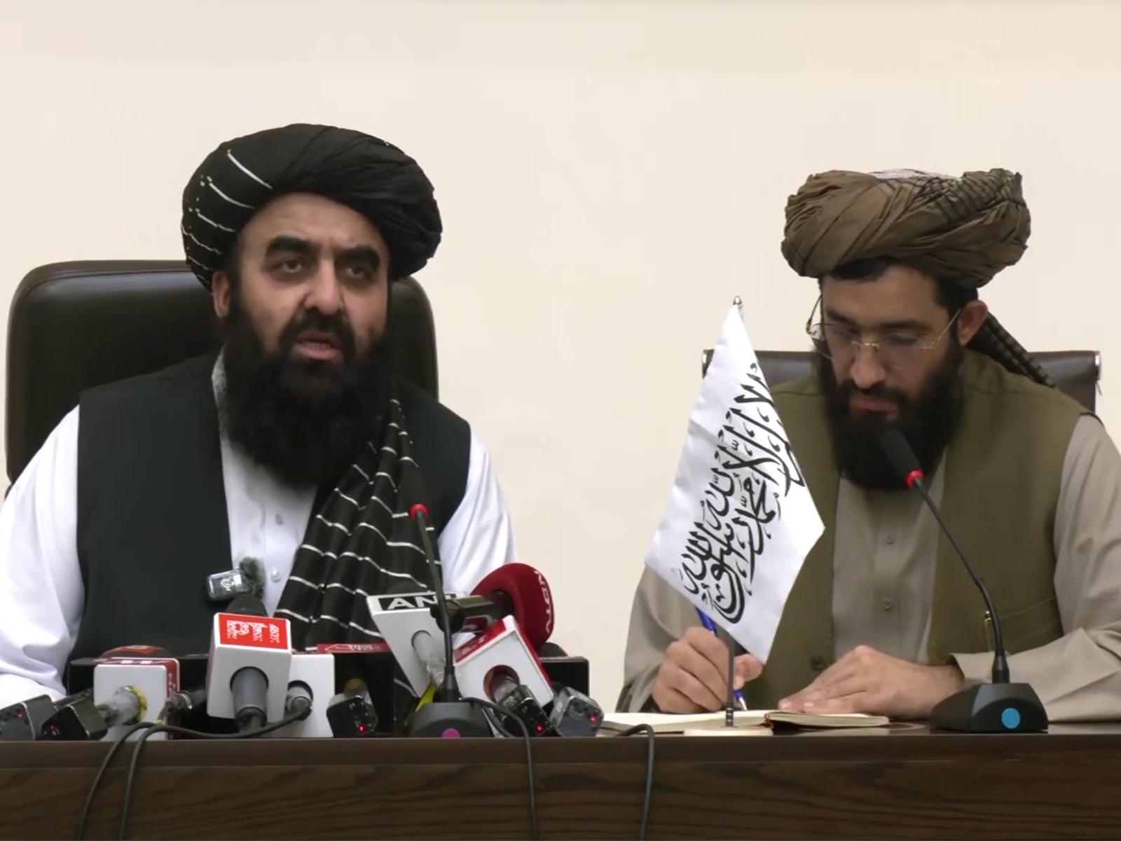 Afghanistan FM Mawlawi Amir Khan Muttaqi addressing a press conference (Photo/ANI) Afghanistan FM Mawlawi Amir Khan Muttaqi addressing a press conference (Photo/ANI)