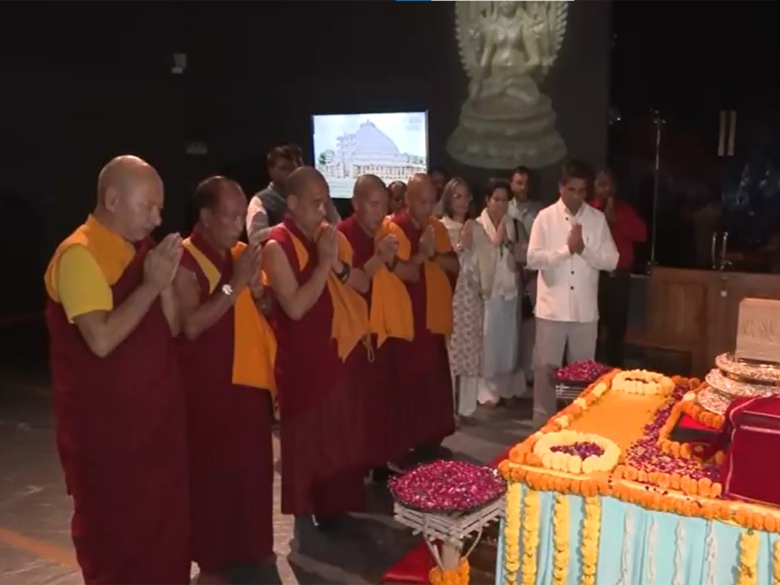 Monks offer prayers to Buddha relics. (Photo/ANI) Monks offer prayers to Buddha relics. (Photo/ANI)