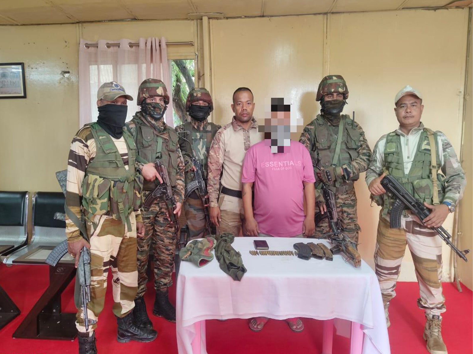 Security Forces with arrested active cadre of KCP (PWG) (Photo/@manipur_police) Security Forces with arrested active cadre of KCP (PWG) (Photo/@manipur_police)
