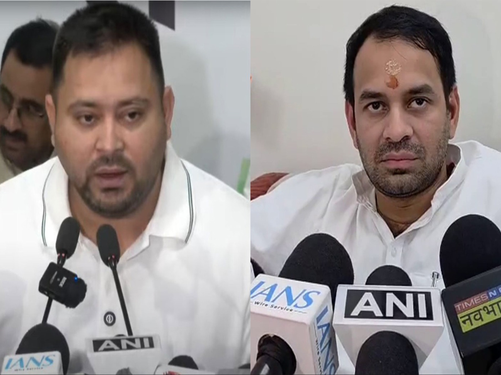 L-R RJD leader Tejashwi Yadav and Former RJD leader Tej Pratap (Photo/ANI) L-R RJD leader Tejashwi Yadav and Former RJD leader Tej Pratap (Photo/ANI)