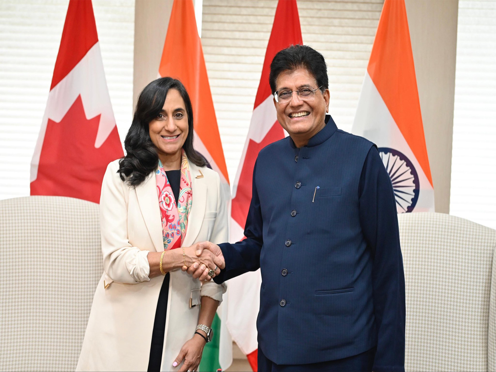 Union Minister of Commerce and Industry Piyush Goyal with Canadian Foreign Minister Anita Anand (Photo/@PiyushGoyal) Union Minister of Commerce and Industry Piyush Goyal with Canadian Foreign Minister Anita Anand (Photo/@PiyushGoyal)