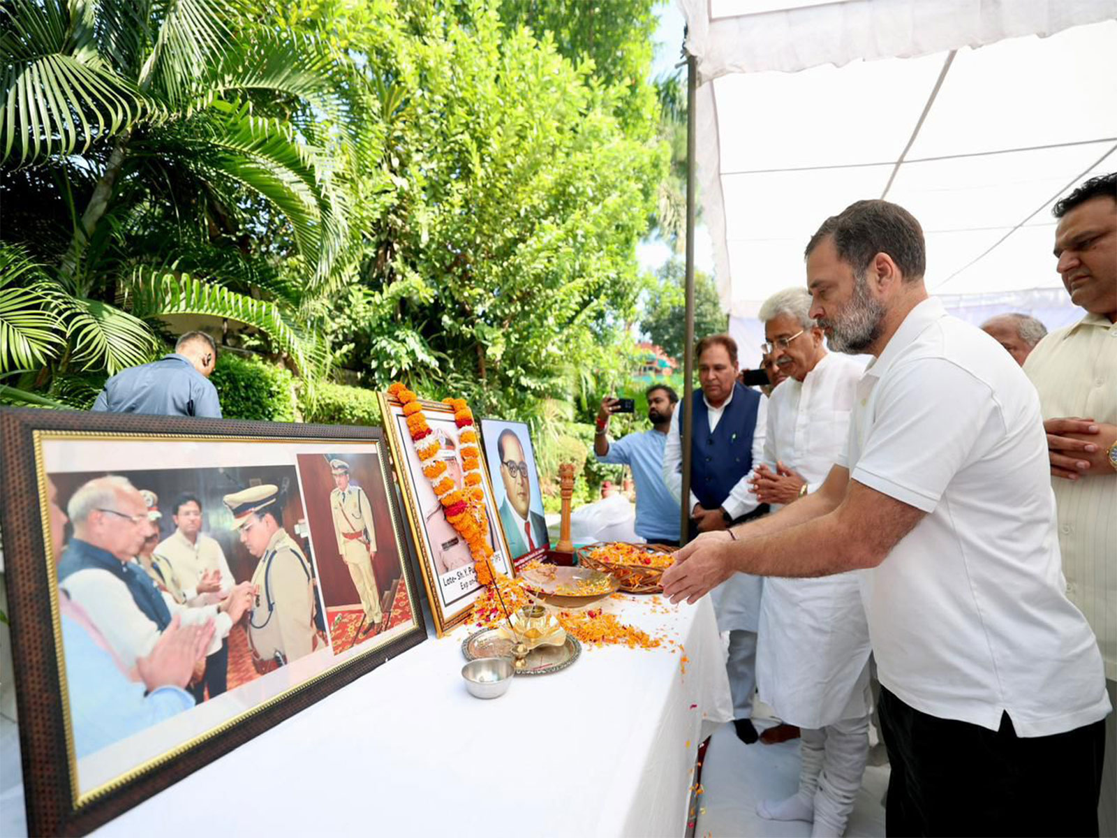 Congress MP Rahul Gandhi paid his condolences to the late Y Puran Kumar in Chandigarh. (Photo/ANI) Congress MP Rahul Gandhi paid his condolences to the late Y Puran Kumar in Chandigarh. (Photo/ANI)