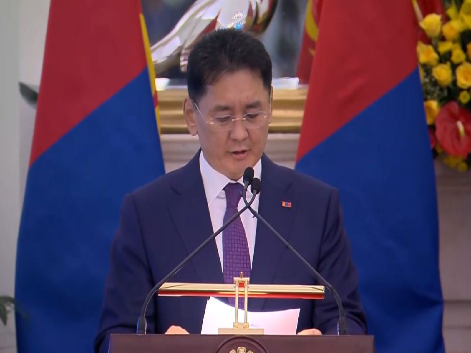 President of Mongolia, Khurelsukh Ukhnaa during a joint press conference with PM Modi (Photo/ ANI) President of Mongolia, Khurelsukh Ukhnaa during a joint press conference with PM Modi (Photo/ ANI)