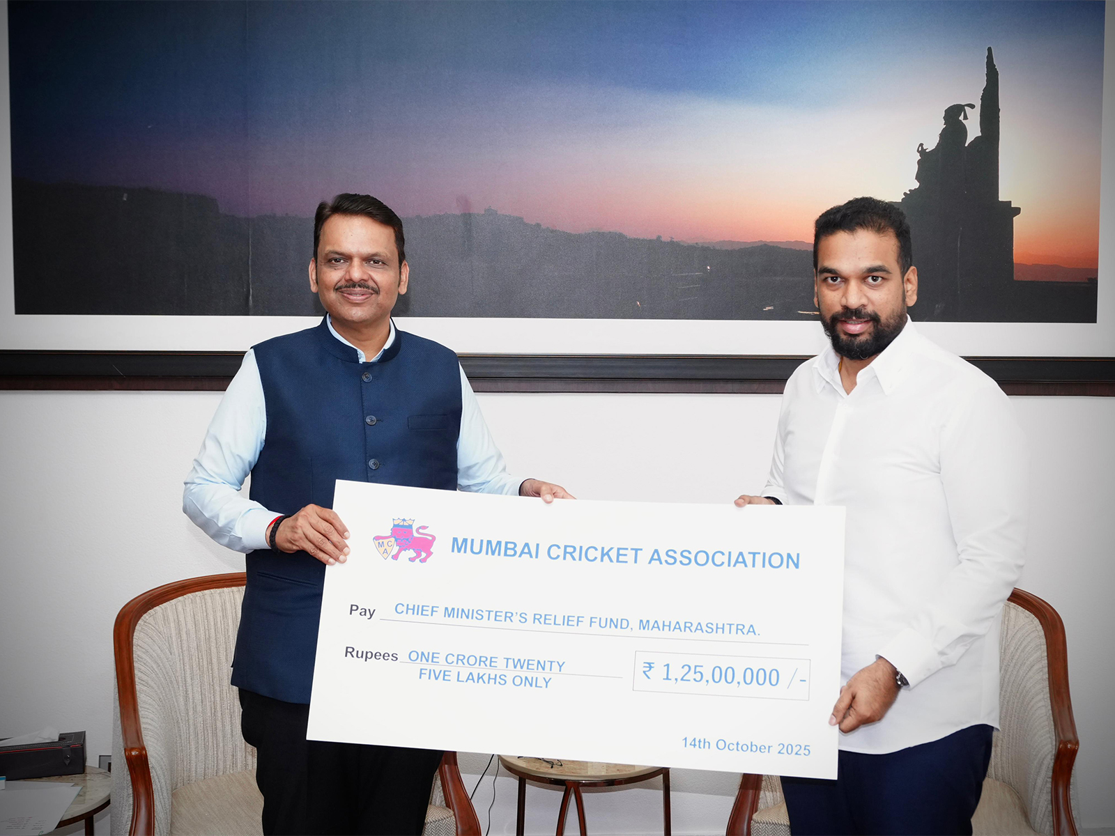 Chief Minister of Maharashtra, Devendra Fadnavis with MCA President Ajinkya Naik (Photo/MCA) Chief Minister of Maharashtra, Devendra Fadnavis with MCA President Ajinkya Naik (Photo/MCA)