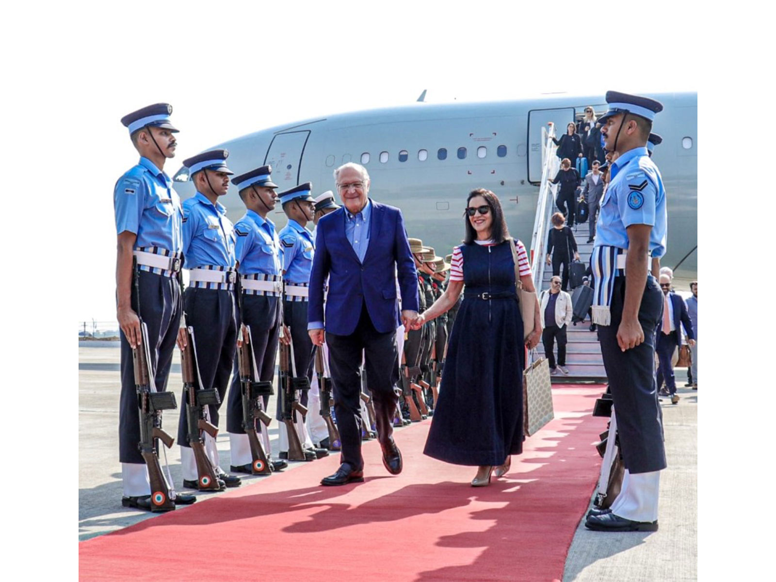 Brazilian Vice President Geraldo Alckmin with his wife Maria Lucia Alckmin arrives in New Delhi for a three-day official visit to strengthen cooperation between India and Brazil. (Image: X/@MEAIndia) Brazilian Vice President Geraldo Alckmin with his wife Maria Lucia Alckmin arrives in New Delhi for a three-day official visit to strengthen cooperation between India and Brazil. (Image: X/@MEAIndia)