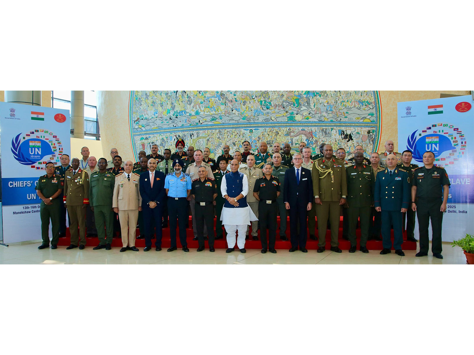 Defence Minister Rajnath Singh with UNTCC Chiefs during the Conclave in New Delhi. (Photo: X/@SpokespersonMoD) Defence Minister Rajnath Singh with UNTCC Chiefs during the Conclave in New Delhi. (Photo: X/@SpokespersonMoD)