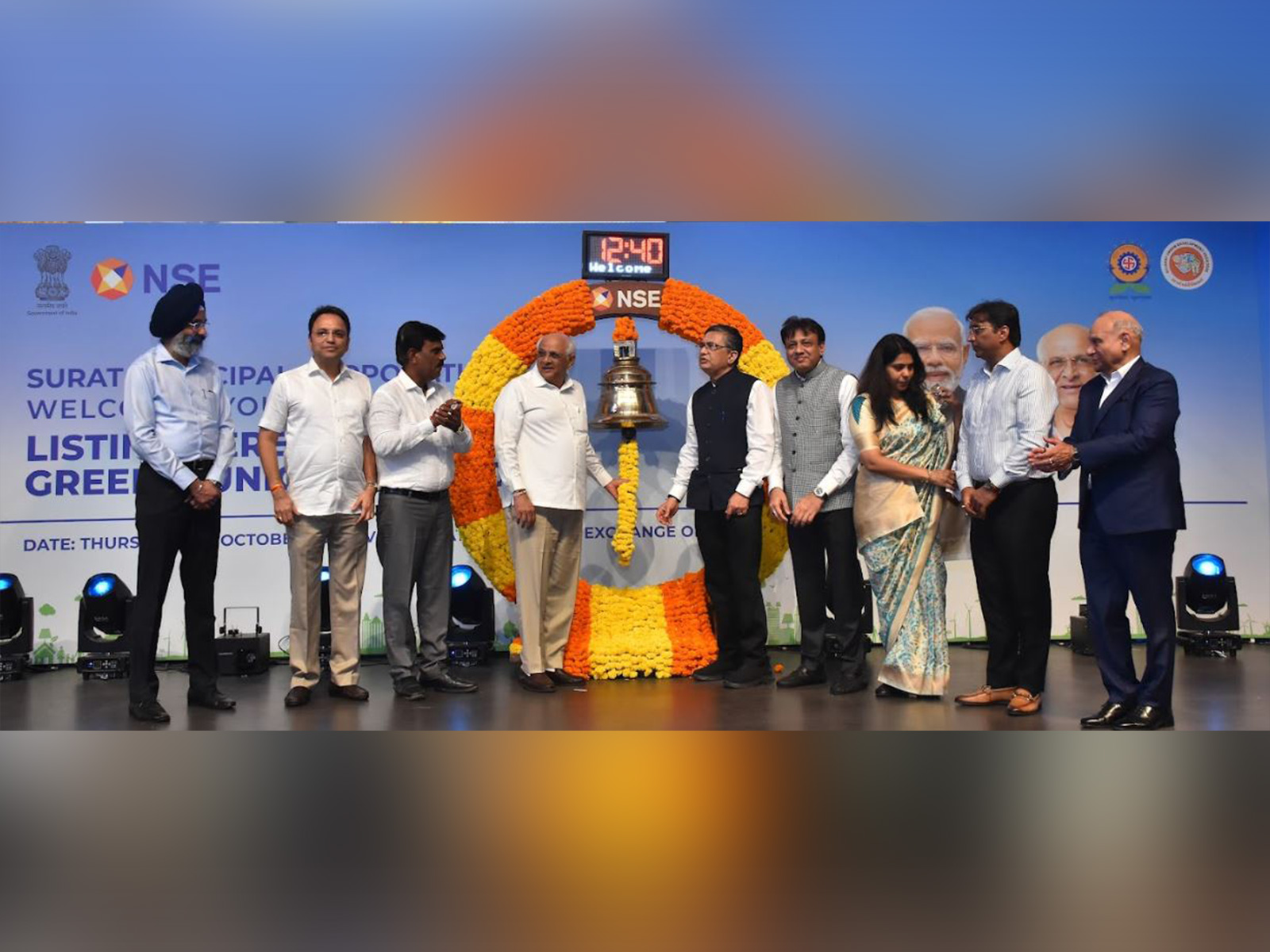 CM Bhupendra Patel rings bell at NSE (Photo/ANI) CM Bhupendra Patel rings bell at NSE (Photo/ANI)