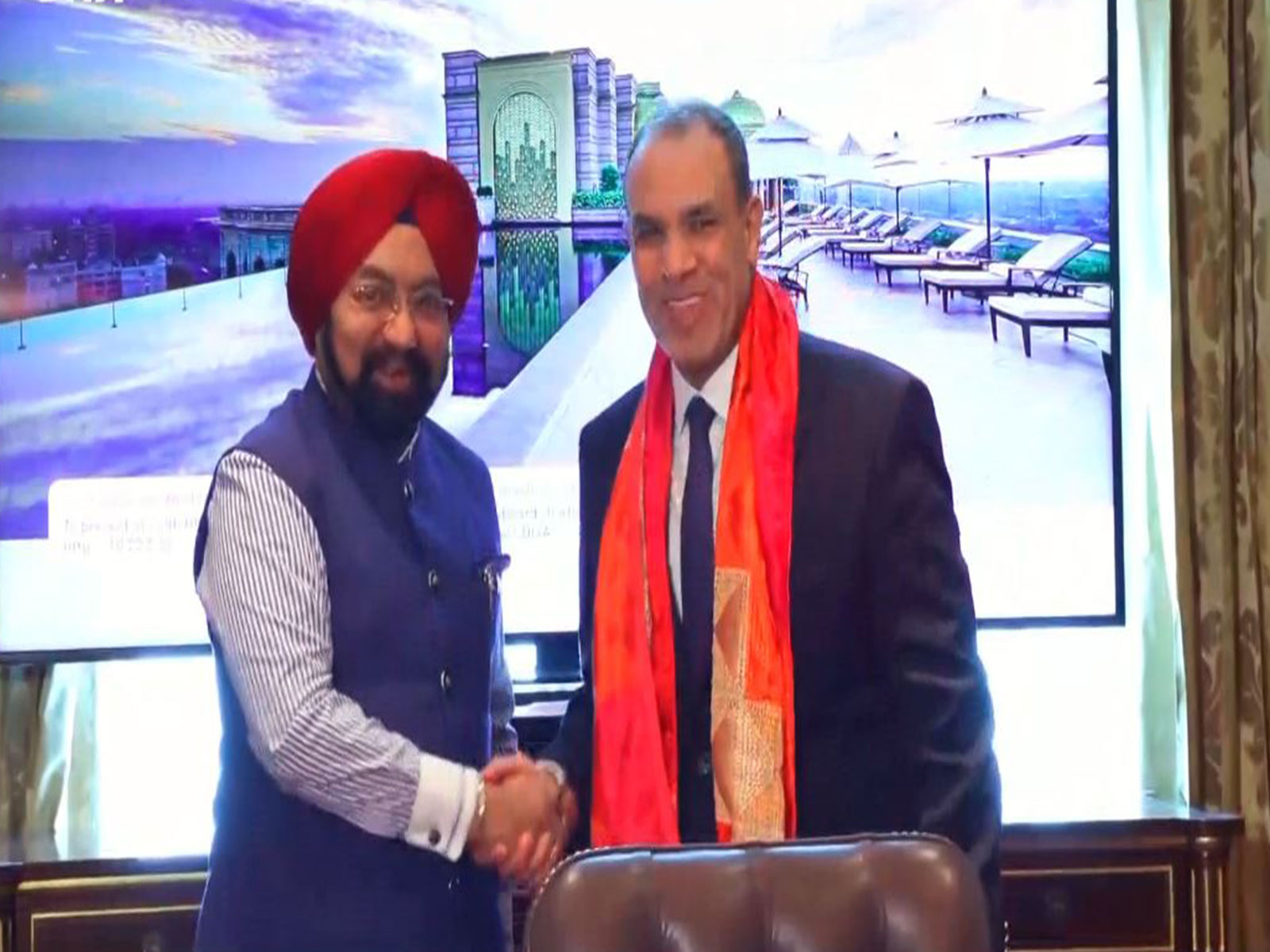 Rajya Sabha MP Vikramjit Singh Sahney (left) meets Egyptian Foreign Minister Badr Abdelatty in Delhi. (Photo/ANI)  Rajya Sabha MP Vikramjit Singh Sahney (left) meets Egyptian Foreign Minister Badr Abdelatty in Delhi. (Photo/ANI)