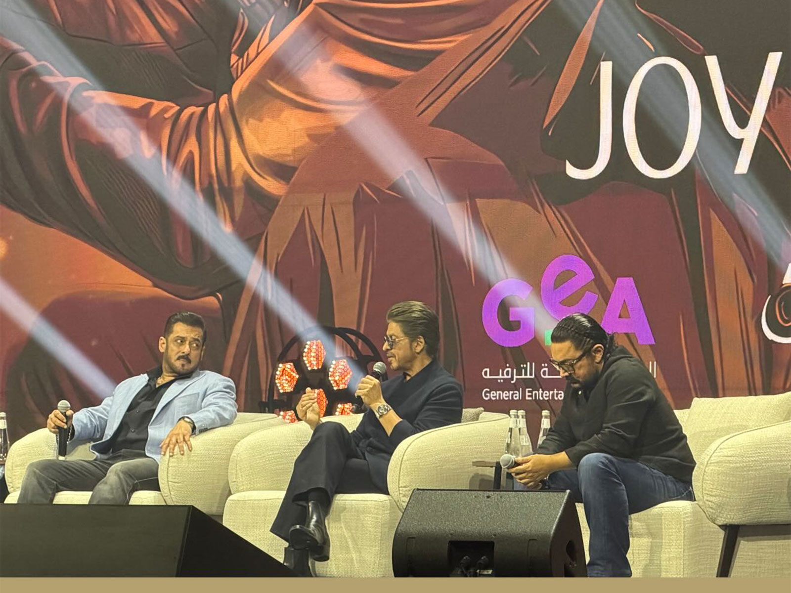 Salman Khan, Aamir Khan, Shah Rukh Khan at Joy Forum 2025 (Image source: Instagram/@poojadadlani02) Salman Khan, Aamir Khan, Shah Rukh Khan at Joy Forum 2025 (Image source: Instagram/@poojadadlani02)