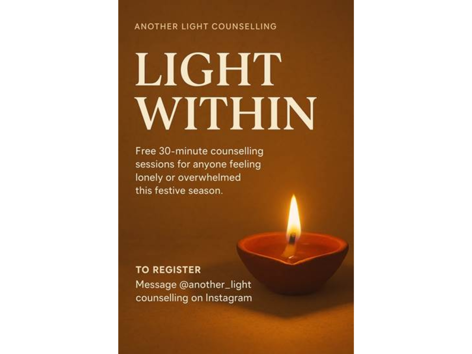 Another Light Counselling Spreads Warmth This Diwali with Free Sessions for Those Facing Loneliness Another Light Counselling Spreads Warmth This Diwali with Free Sessions for Those Facing Loneliness