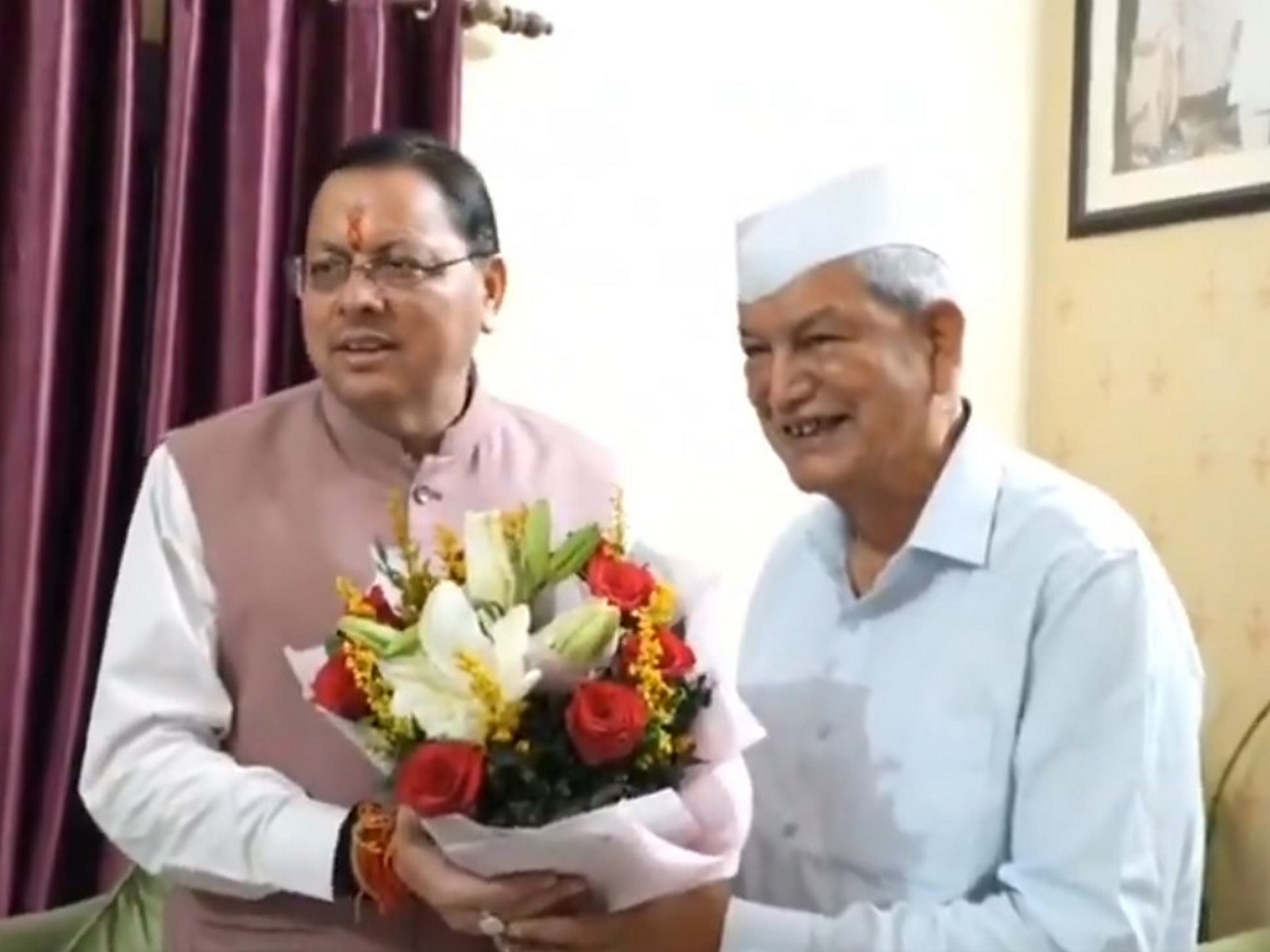 Uttarakhand CM Dhami visits Harish Rawat (Photo: ANI) Uttarakhand CM Dhami visits Harish Rawat (Photo: ANI)