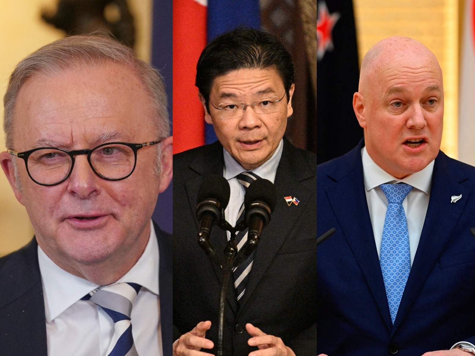 Australian Prime Minister Anthony Albanese(left),Singapore Prime Minister Lawrence Wong (Center), New Zealand Prime Minister Christopher Luxon (right) (Photo/Reuters) Australian Prime Minister Anthony Albanese(left),Singapore Prime Minister Lawrence Wong (Center), New Zealand Prime Minister Christopher Luxon (right) (Photo/Reuters)