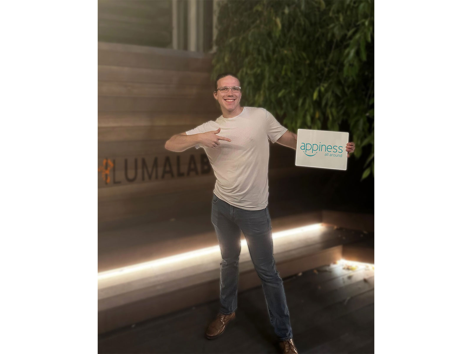 Patrik Šlachta, Founder, iLumaLab holding the logo of Appiness Patrik Šlachta, Founder, iLumaLab holding the logo of Appiness