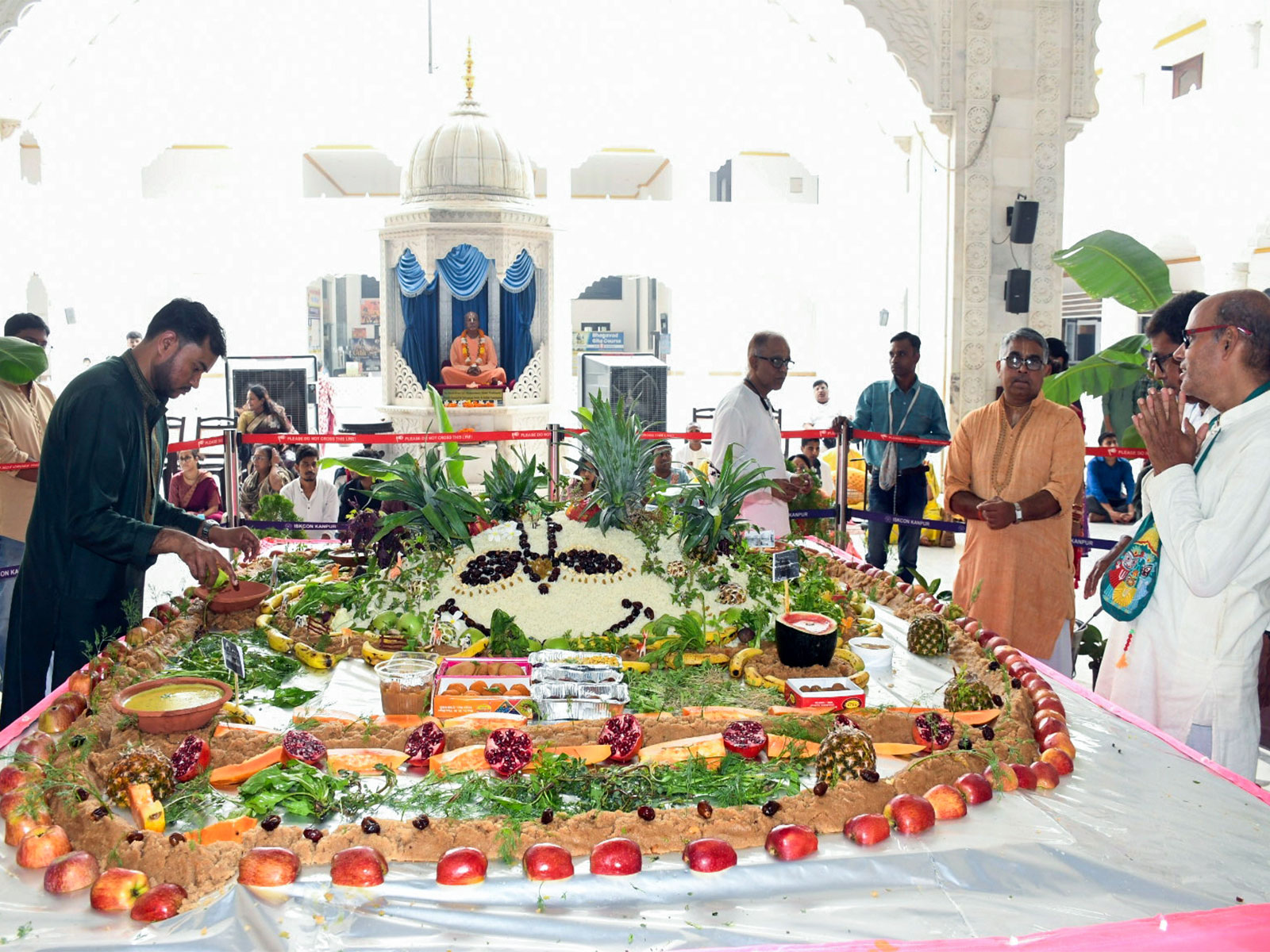 Devotees perform Govardhan puja rituals at ISKCON temple, in Kanpur (Image; ANI) Devotees perform Govardhan puja rituals at ISKCON temple, in Kanpur (Image; ANI)
