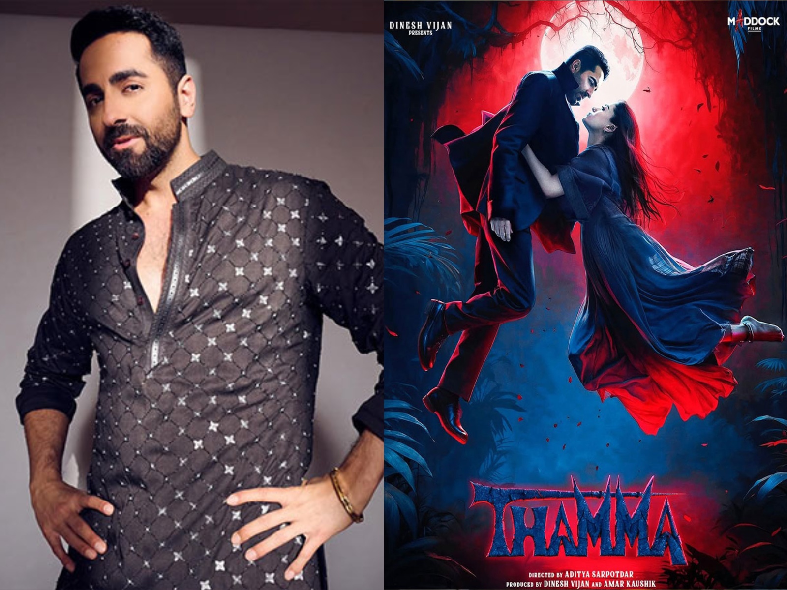 Ayushmann Khurrana (Photo/instagram/@ayushmannk),Thamma poster (Photo : Instagram/@maddockfilms) Ayushmann Khurrana (Photo/instagram/@ayushmannk),Thamma poster (Photo : Instagram/@maddockfilms)