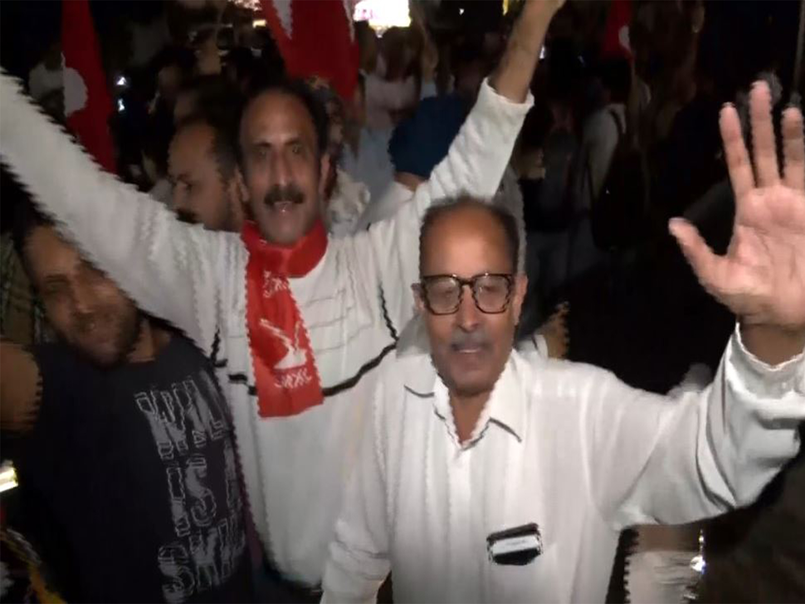 National Conference leaders and workers celebrating party win (Photo/ANI) National Conference leaders and workers celebrating party win (Photo/ANI)