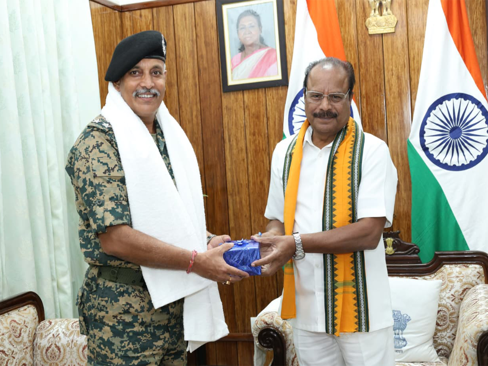 Inspector General, BSF Tripura Frontier Aloke Kumar Chakraborty with Tripura Governor, Indrasena Reddy Nallu (Photo/ANI) Inspector General, BSF Tripura Frontier Aloke Kumar Chakraborty with Tripura Governor, Indrasena Reddy Nallu (Photo/ANI)