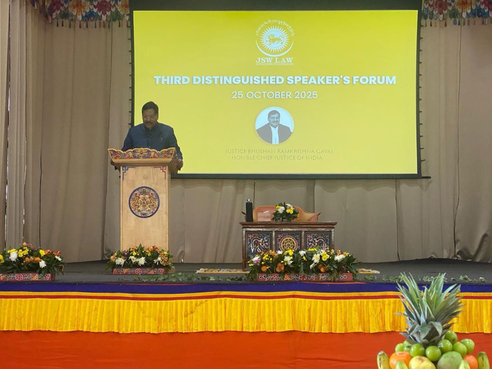 CJI Gavai addresses students and faculty of the JSW School of Law in Bhutan (Photo/ANI) CJI Gavai addresses students and faculty of the JSW School of Law in Bhutan (Photo/ANI)