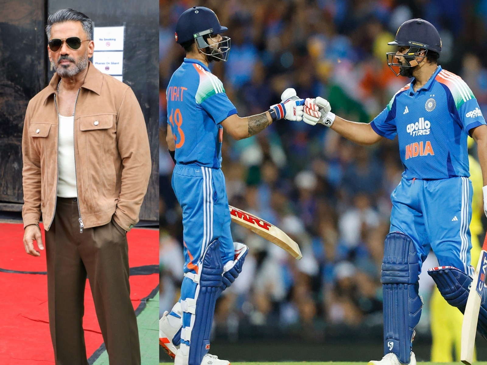 Suniel Shetty (Photo: ANI) and Virat-Rohit partnership (Photo: BCCI)  Suniel Shetty (Photo: ANI) and Virat-Rohit partnership (Photo: BCCI)