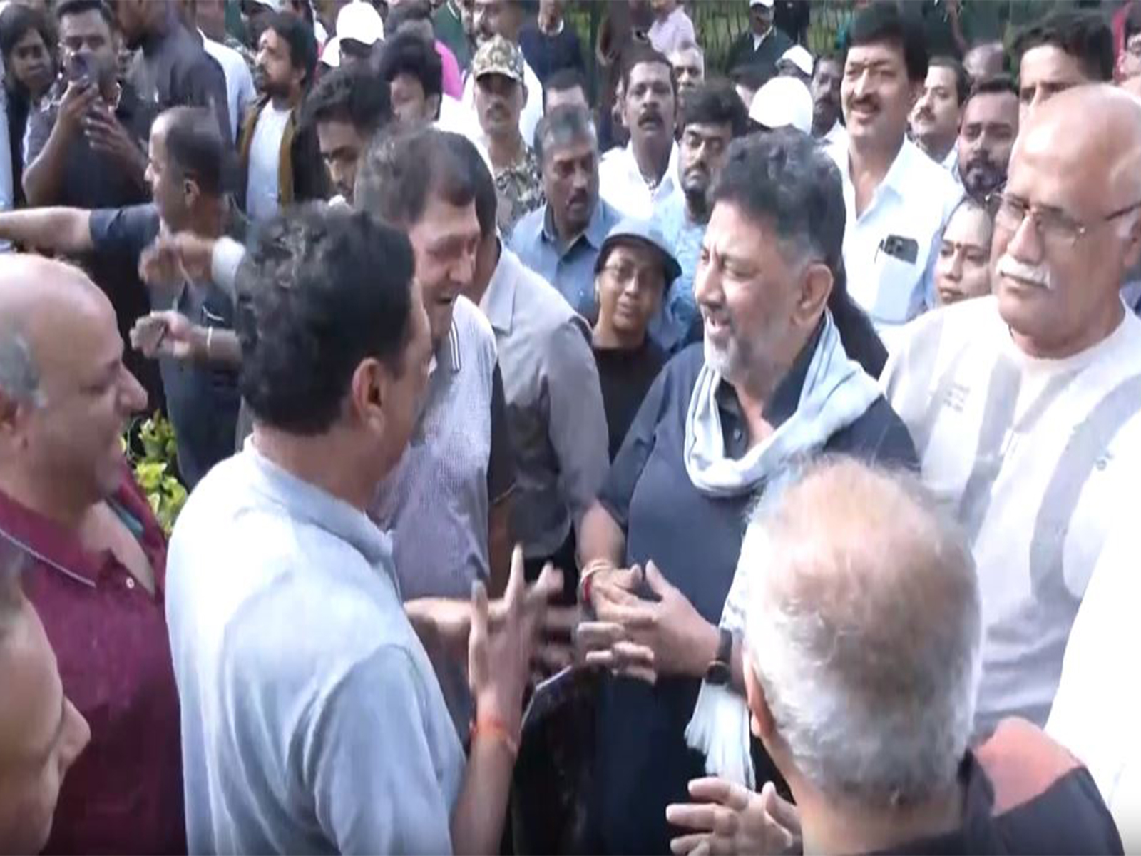 Karnataka Deputy Chief Minister DK Shivakumar interacts with locals (Photo/ANI) Karnataka Deputy Chief Minister DK Shivakumar interacts with locals (Photo/ANI)