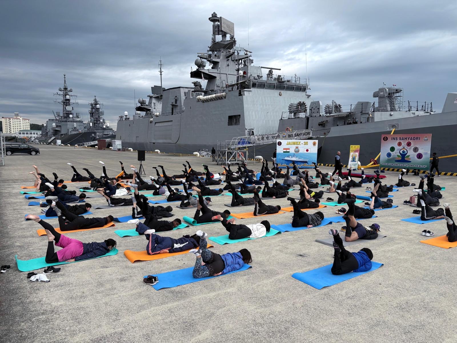 Yoga camp organised during JAIMEX 25 (Photo/ X@indiannavy) Yoga camp organised during JAIMEX 25 (Photo/ X@indiannavy)