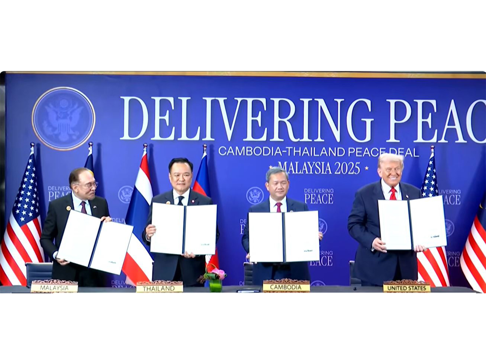 US President Donald Trump attends the signing of a historic peace deal between Thailand and Cambodia in Kuala Lumpur. (Image Source: The White House/YouTube) US President Donald Trump attends the signing of a historic peace deal between Thailand and Cambodia in Kuala Lumpur. (Image Source: The White House/YouTube)