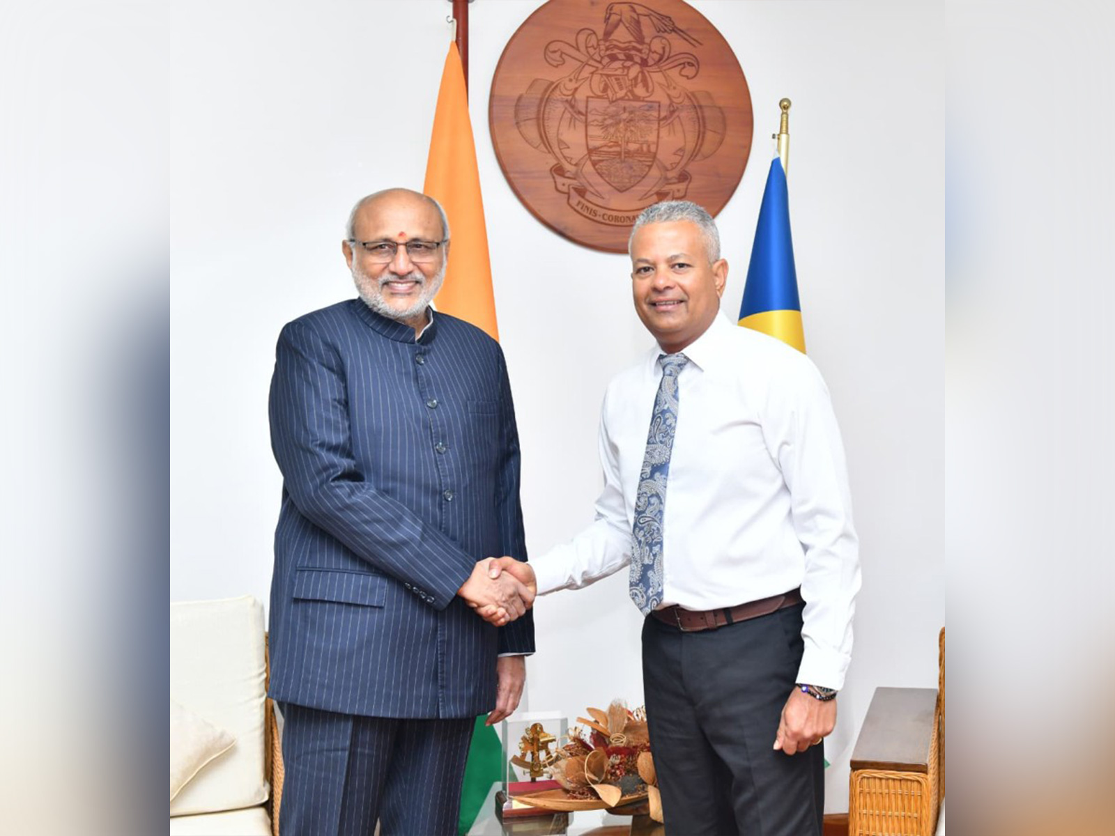 Vice President CP Radhakrishnan meets Seychelles Vice President-elect Sebastien Pillay at the State House in Victoria. (Image: X/@VPIndia) Vice President CP Radhakrishnan meets Seychelles Vice President-elect Sebastien Pillay at the State House in Victoria. (Image: X/@VPIndia)