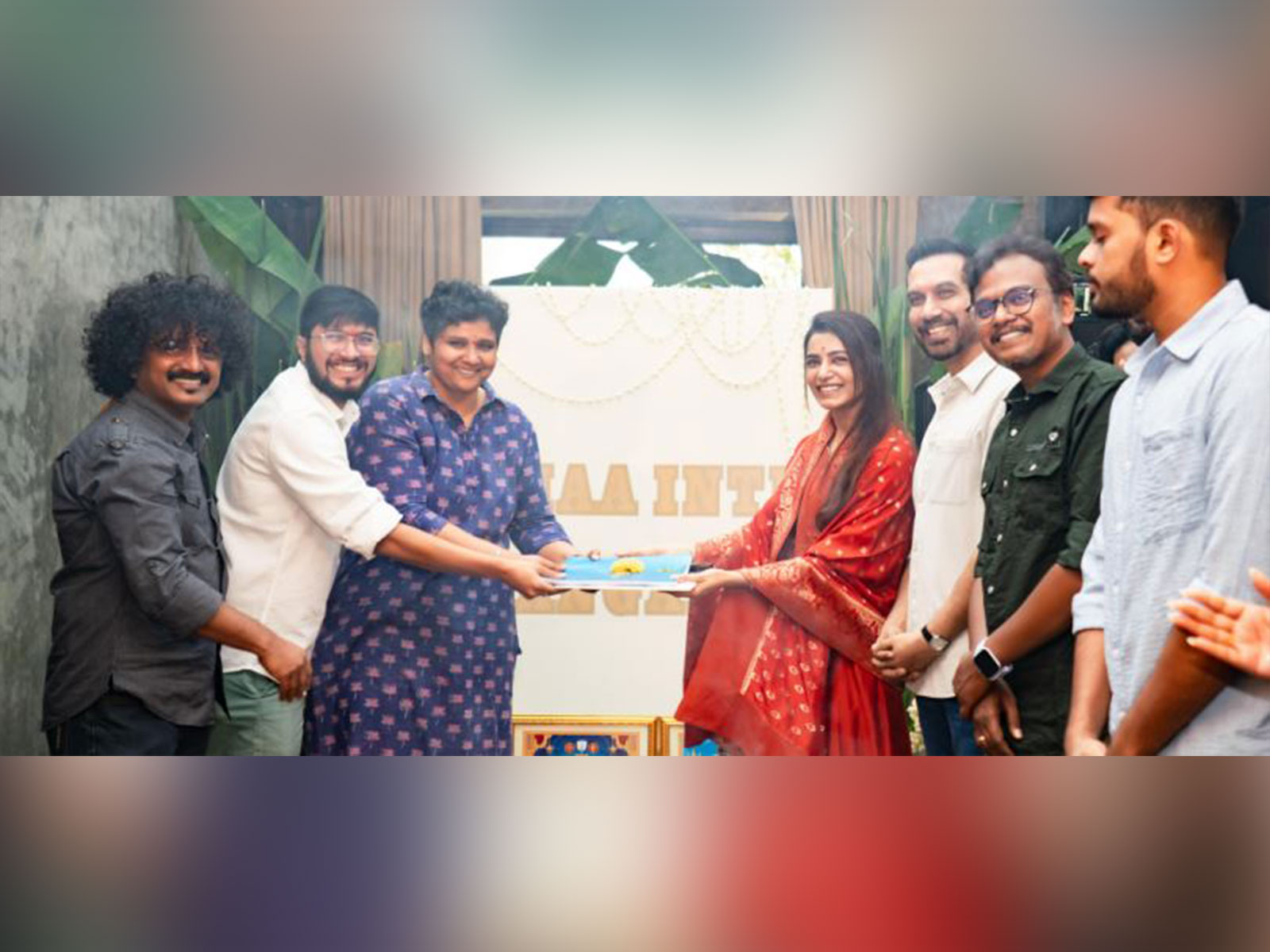 Samantha with team of Maa Inti Bangaram (Image source: Instagram@tralalamovingpictures) Samantha with team of Maa Inti Bangaram (Image source: Instagram@tralalamovingpictures)