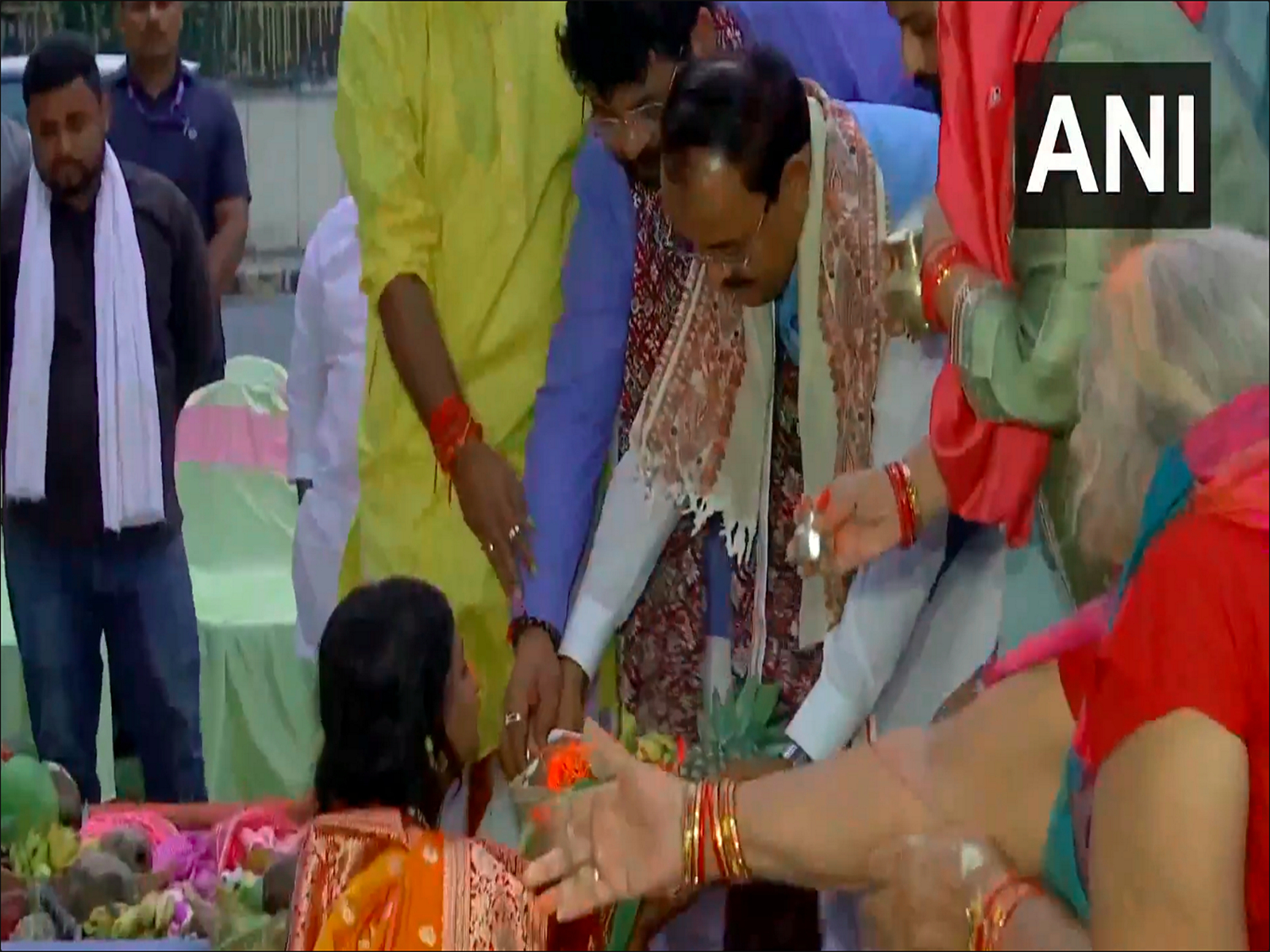 UP Dy CM Keshav Prasad Maurya participates in Chhath Puja celebrations in Patna. (Photo/ANI) UP Dy CM Keshav Prasad Maurya participates in Chhath Puja celebrations in Patna. (Photo/ANI)