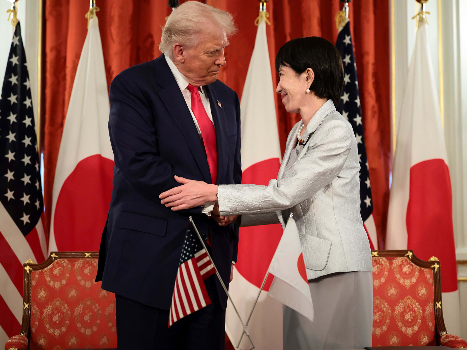 US President Donald Trump meets Japanese Prime Minister Sanae Takaichi at Akasaka Palace in Tokyo during his Asia tour. (Photo/Reuters) US President Donald Trump meets Japanese Prime Minister Sanae Takaichi at Akasaka Palace in Tokyo during his Asia tour. (Photo/Reuters)