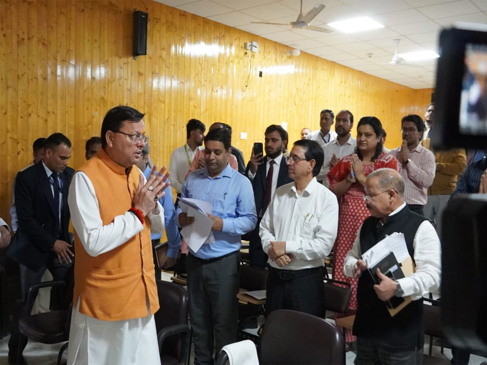 Uttarakhand CM Pushkar Singh Dhami with project officials. (Photo/X/@pushkardhami) Uttarakhand CM Pushkar Singh Dhami with project officials. (Photo/X/@pushkardhami)