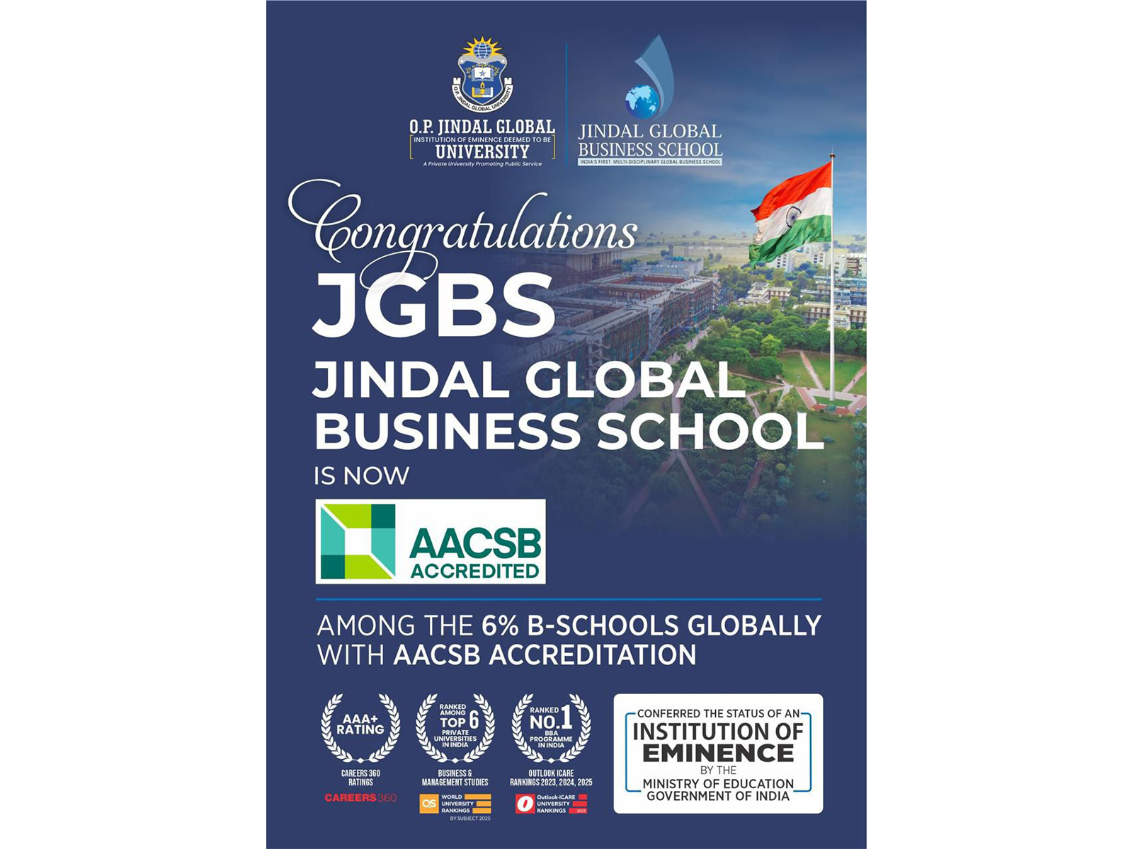 Prestigious AACSB International Accreditation for Jindal Global Business School, Joins Elite 6% Business Schools Worldwide Prestigious AACSB International Accreditation for Jindal Global Business School, Joins Elite 6% Business Schools Worldwide