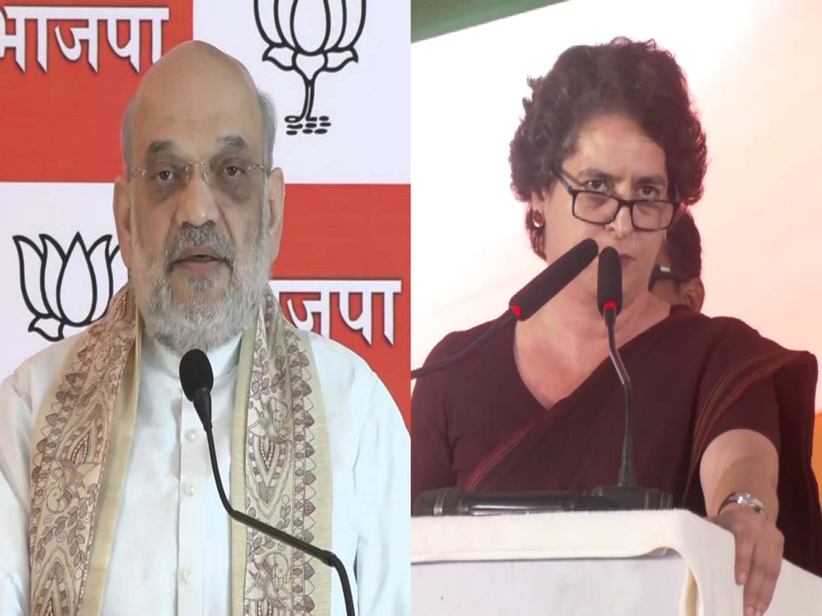 Union Home Minister Amit Shah (Left) and Congress leader Priyanka Gandhi Vadra (Right) (Photos/ANI) Union Home Minister Amit Shah (Left) and Congress leader Priyanka Gandhi Vadra (Right) (Photos/ANI)
