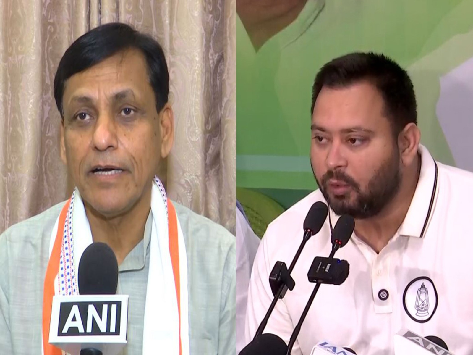 Union Minister Nityanand Rai and Mahagathbandhan CM face Tejashwi Yadav (Photo/ANI) Union Minister Nityanand Rai and Mahagathbandhan CM face Tejashwi Yadav (Photo/ANI)