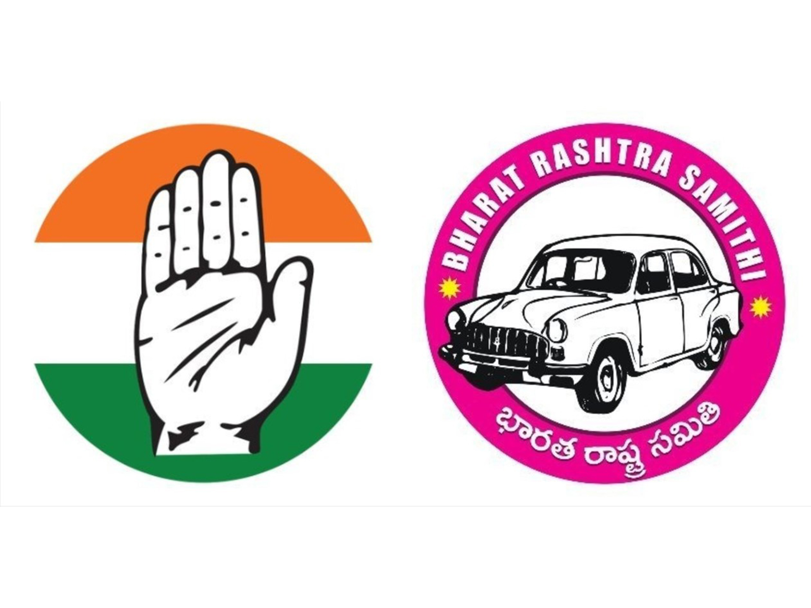 Official symbols of Congress and BRS (Photo Credit: X/@INCIndia/@BRSparty)