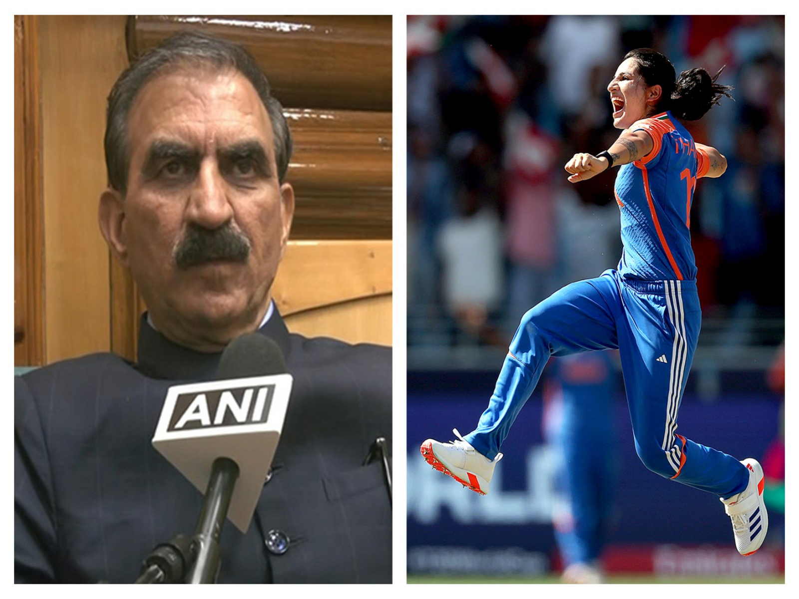 Himachal CM Sukhvinder Singh Sukhu and cricketer Renuka Thakur. (Photo/ANI) Himachal CM Sukhvinder Singh Sukhu and cricketer Renuka Thakur. (Photo/ANI)