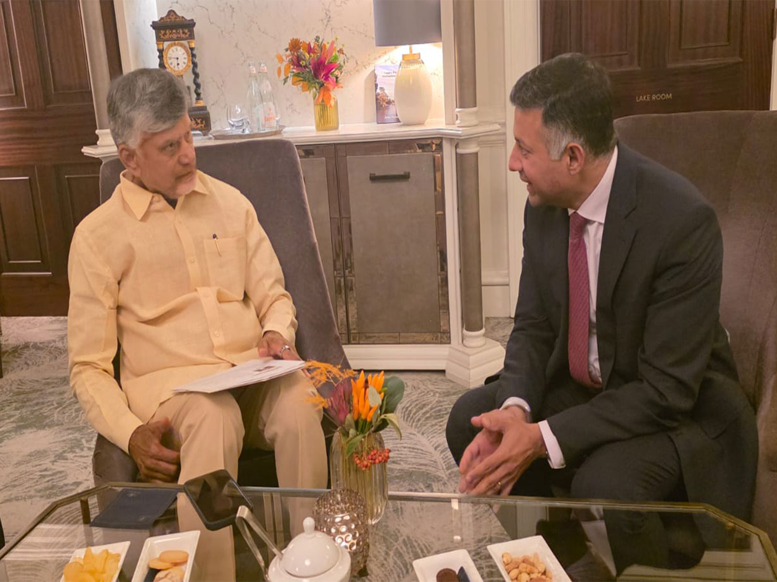 CM Chandrababu Naidu meets Indian envoy in London. (Photo/X@ncbn) CM Chandrababu Naidu meets Indian envoy in London. (Photo/X@ncbn)