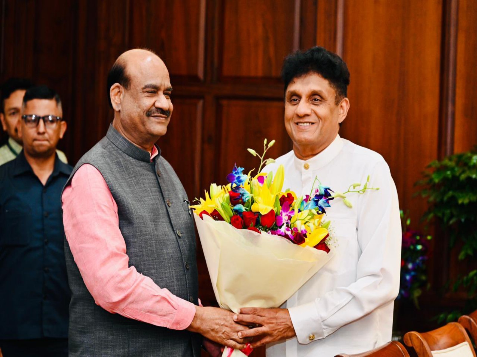 Lok Sabha Speaker Om Birla with Sri Lankan LoP Sajith Premadasa. (Photo/X) Lok Sabha Speaker Om Birla with Sri Lankan LoP Sajith Premadasa. (Photo/X)