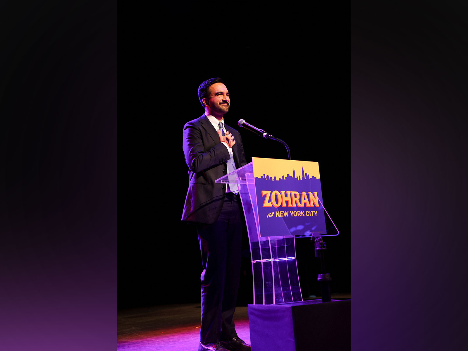 Zohran Mamdani walks off the stage to 