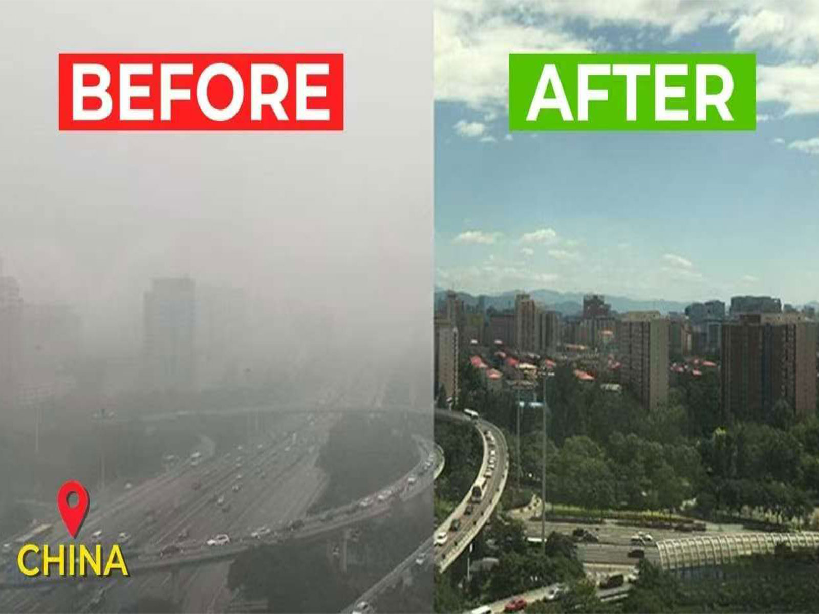 Before and after images showing China's air quality (Photo: X@ChinaSpox_India) Before and after images showing China's air quality (Photo: X@ChinaSpox_India)