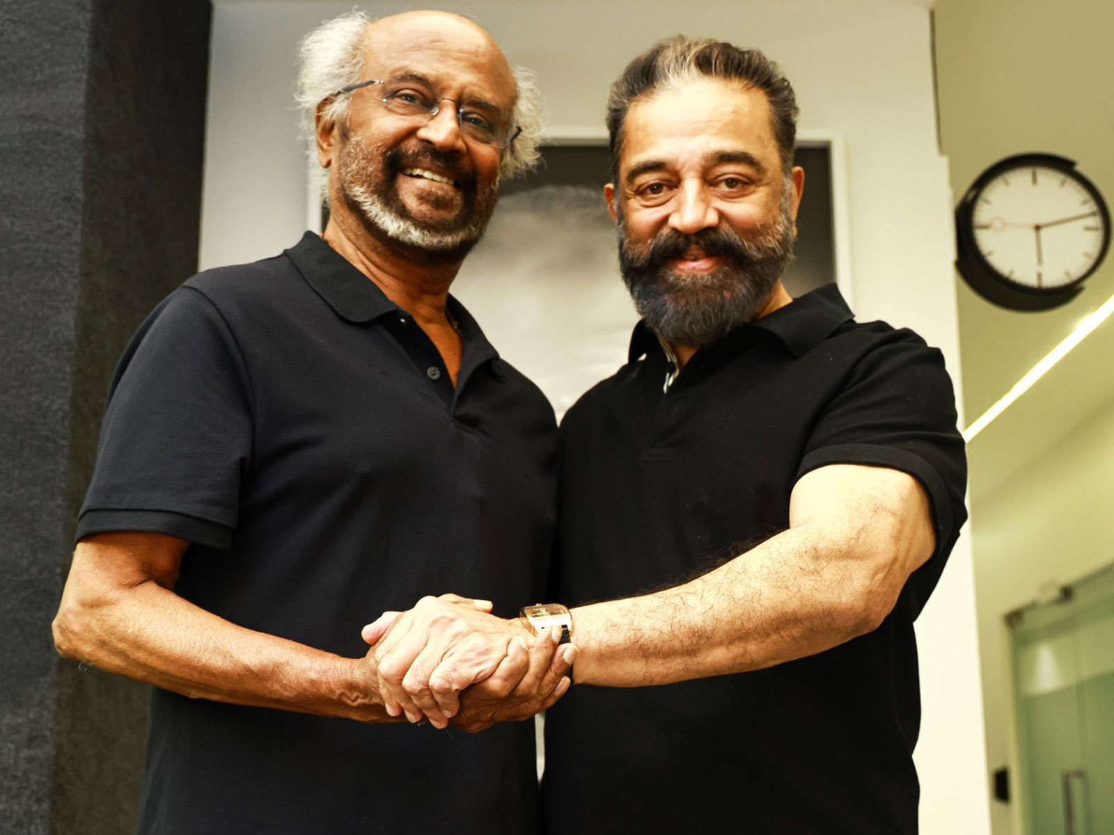 Rajinikanth with Kamal Haasan (Image source:  RaajKamal Films International)
