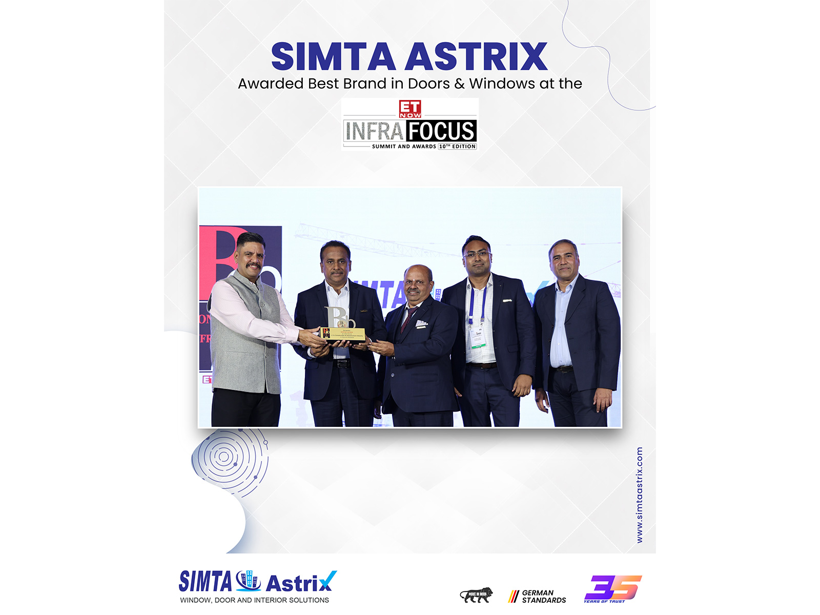 Simta Astrix the Best Brand in Doors and Windows at the ET Now InfraFocus Awards Simta Astrix the Best Brand in Doors and Windows at the ET Now InfraFocus Awards