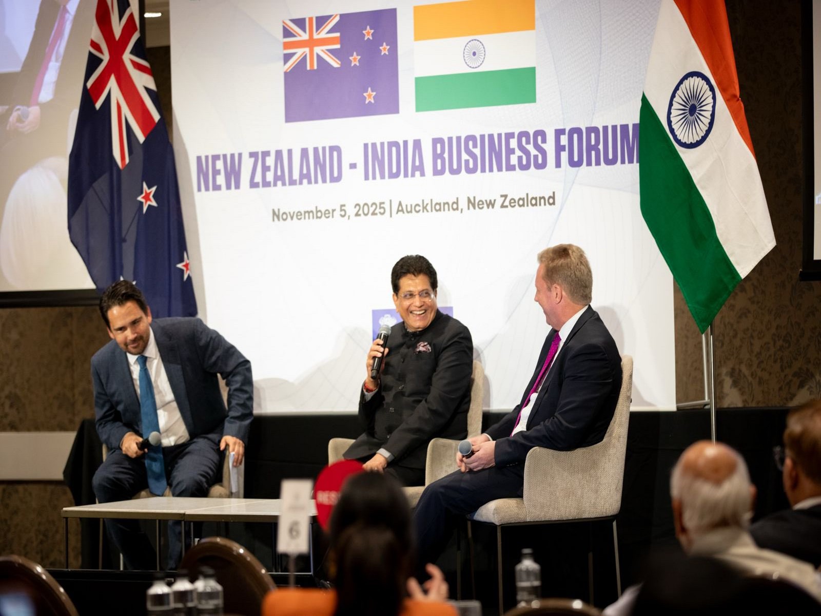 Union Minister Piyush Goyal with Todd McClay, Minister for Trade of New Zealand (Photo: x/@PiyushGoyal) Union Minister Piyush Goyal with Todd McClay, Minister for Trade of New Zealand (Photo: x/@PiyushGoyal)
