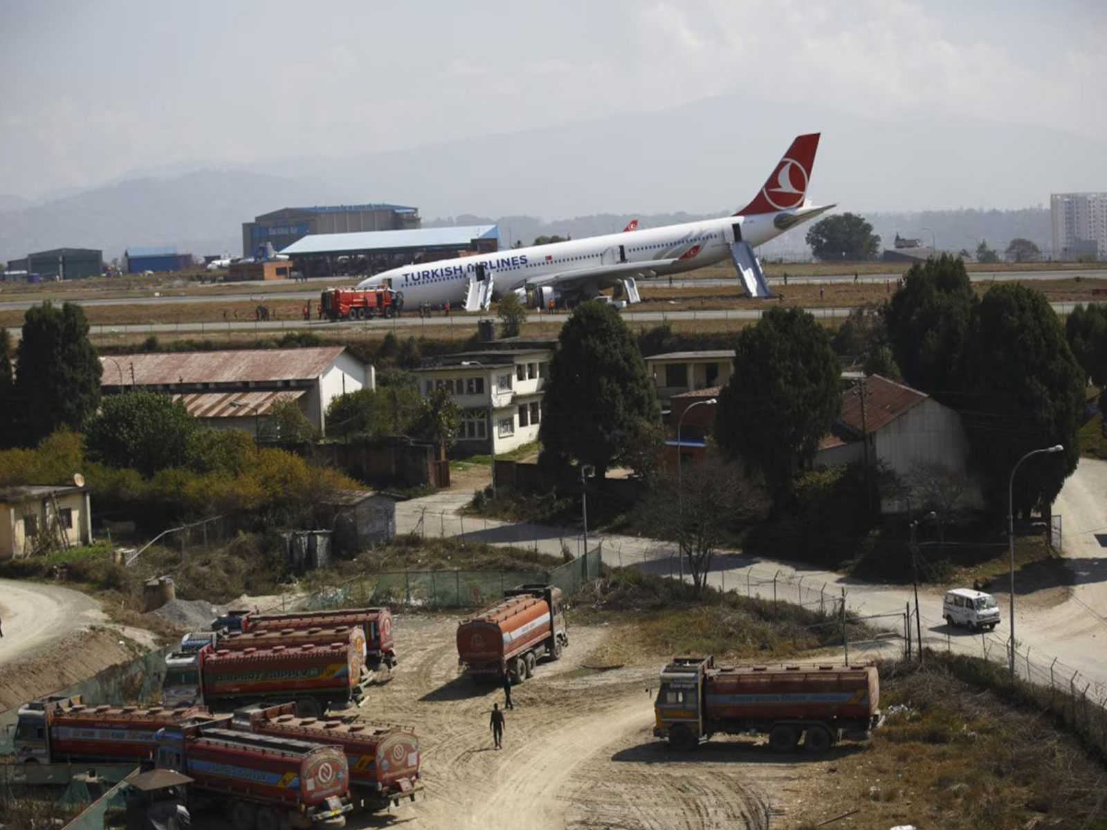 Turkish Airlines plane overshoots runway at Tribhuvan International Airport, Kathmandu. (Photo/Reuters)