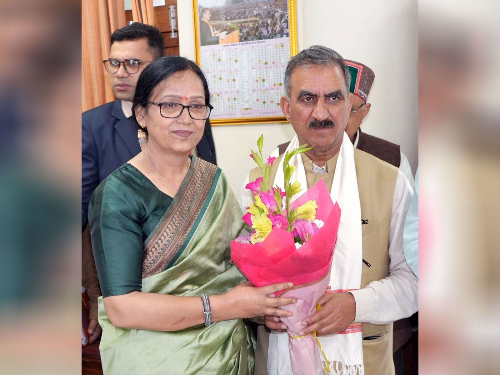 Chairperson of the Himachal Pradesh State Women's Commission Vidya Negi with State Chief Minister Sukhvinder Singh Sukhu (Photo/ANI)