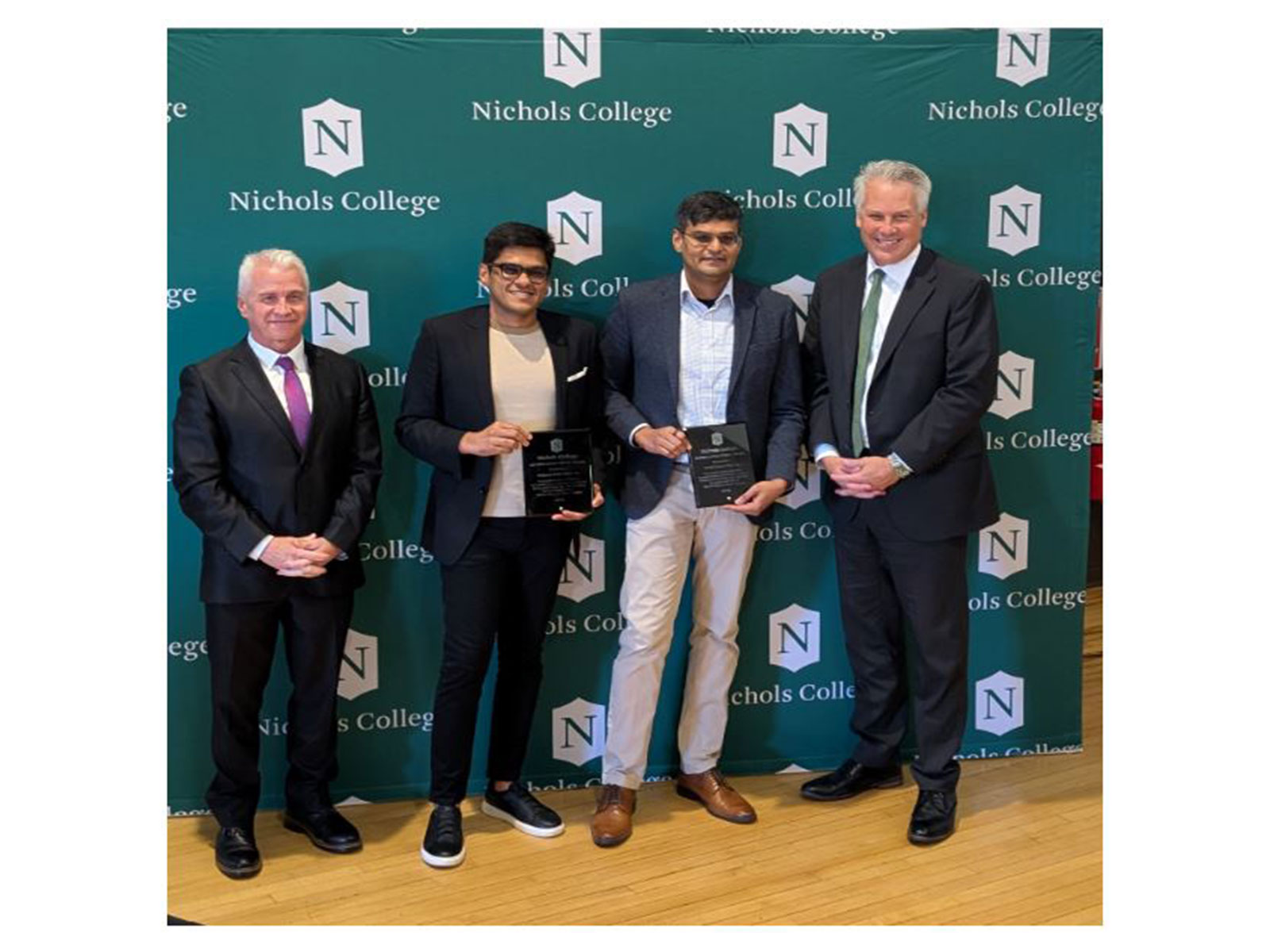 From left to right - Provost Daniel Borgia, Nishant Rathi, Nikhil Rathi, President Bill Pieczynski From left to right - Provost Daniel Borgia, Nishant Rathi, Nikhil Rathi, President Bill Pieczynski
