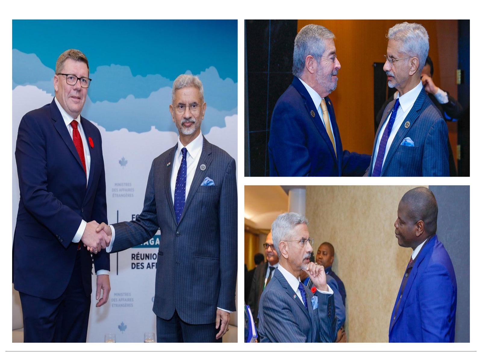 EAM Jaishankar with his counterparts from South Africa, Ronald Lamola, and Mexico, Juan Ramón de la Fuente, as well as the Premier of the Saskatchewan province of Canada, Scott Moe, on the sidelines of the G7 Foreign Ministers’ Meeting (Photo/X@DrSJaishankar)