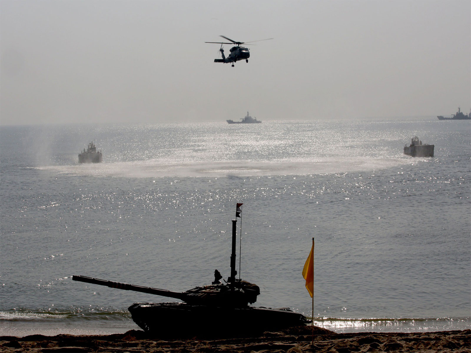 Exercise Trishul at Madhavpur Beach (Photo: @SpokespersonMoD/X) Exercise Trishul at Madhavpur Beach (Photo: @SpokespersonMoD/X)