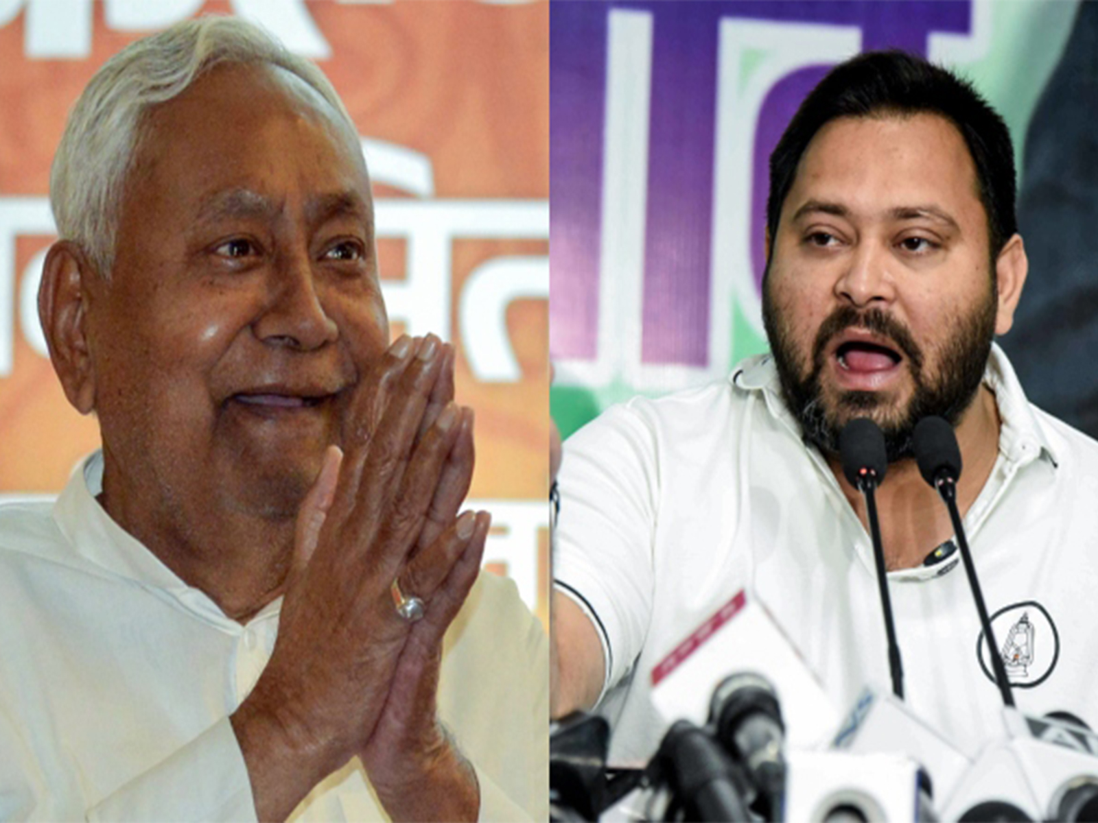 Bihar CM Nitish Kumar (L) and RJD leader Tejashwi Yadav (Photo: ANI)